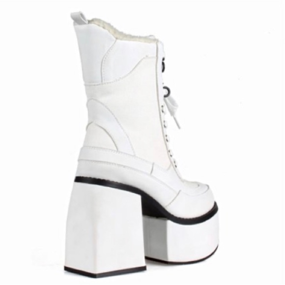 Jalisco White Chunky Heel Platform Combat Boots